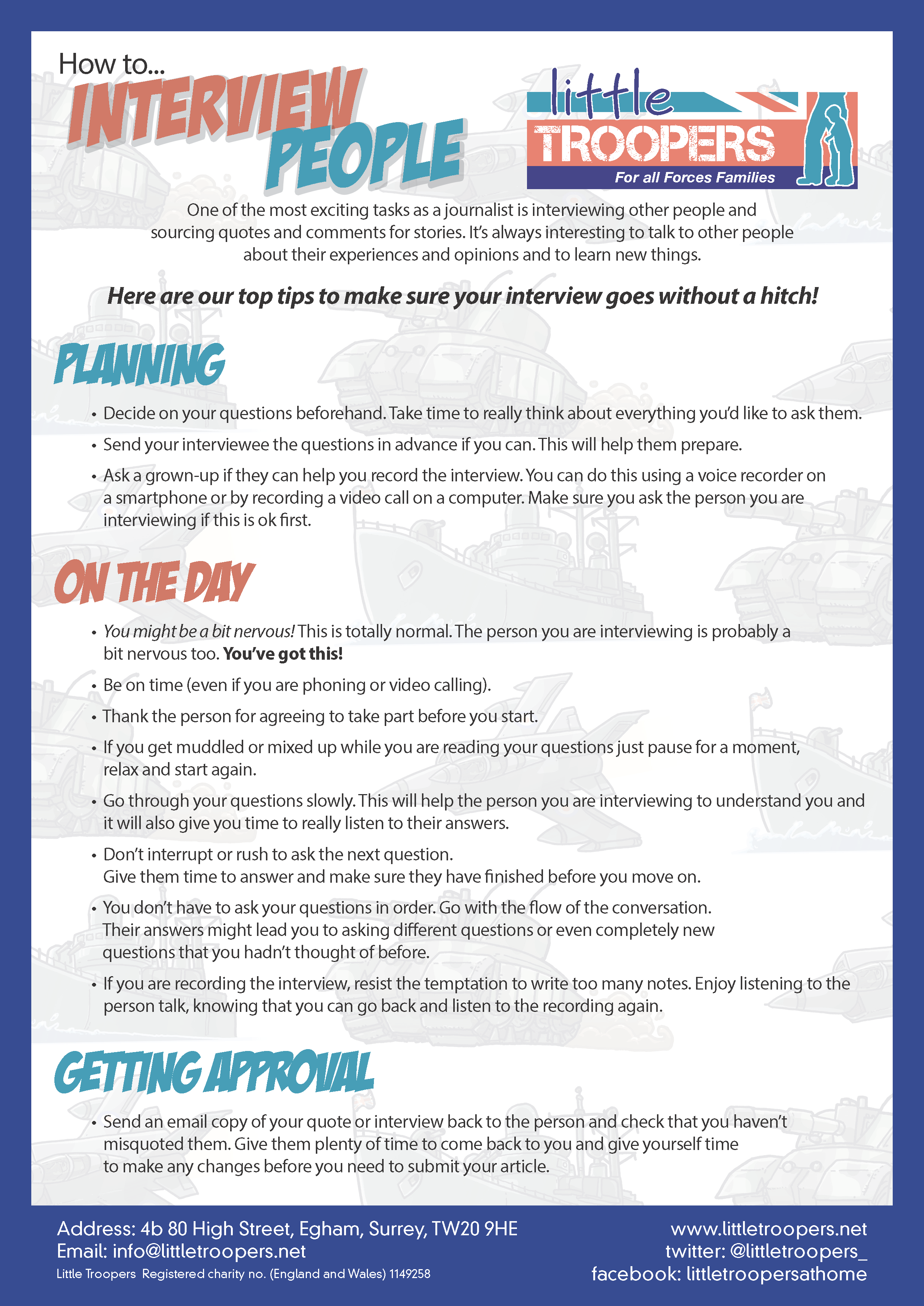 Interviewing people - HELP SHEET - Little Troopers